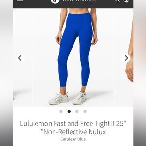 Lululemon Fast and Free Tight II - Cerulean Blue~ size 4